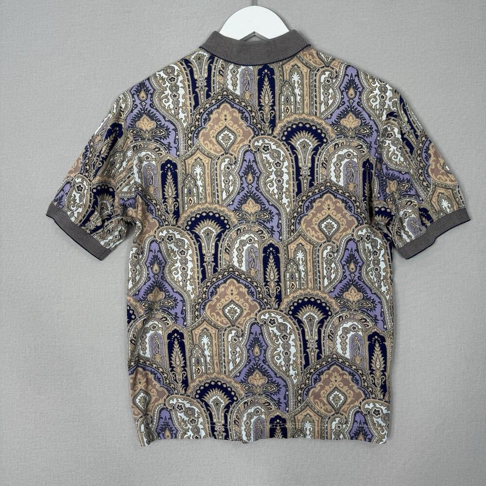 Vintage Como Sport Womens Top Medium‎ Purple Abstract Paisley Polo Made in Italy - Picture 6 of 10